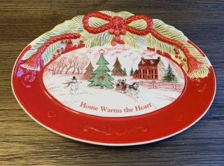 Fitz And Floyd " Home Warms The Heart” Oval Small Christmas Plate Cookie Plate