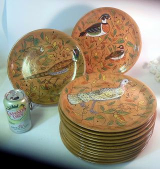 Vtg Set Of 14 Game Plates Italy Ceramic Ducks Turkeys Pheasants Grouse Hunting