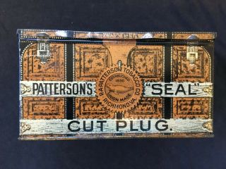 Vintage Patterson Seal Cut Plug Tobacco Tin Wicker Suit Case
