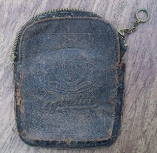 Vintage Collectible Rare Old Zipper Brown Leather Tobacco Cigarette Pouch