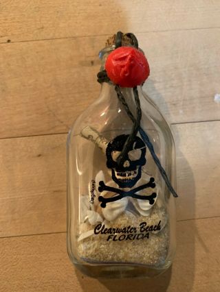 Clearwater Beach Florida Message In A Bottle With Sand,  Shells,  And Pirate Skull
