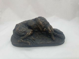 Recumbent Hound,  J P Gayrard,  French Bronze Sculpture Deerhound Wolfhound 15cm