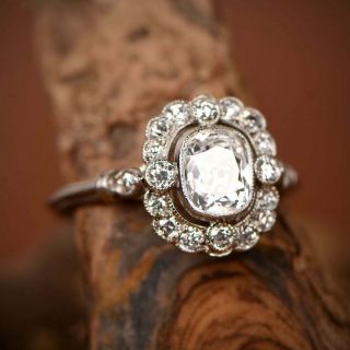 14k White Gold Over Perfect Vintage Art Deco Wedding Ring 2.  5 Ct Cushion Diamond