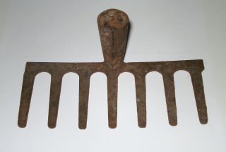 Vintage Small 7 " Iron Metal Garden Rake Head - 7 Tines - Old Farm Tool - Crafts