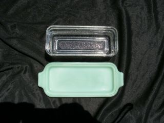 Vintage Jadeite Fire King Covered Butter Dish In