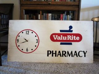 Large Vintage Valu - Rite Pharmacy Sign Apothecary Advertising Mortar Pestle Clock