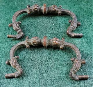 Pair Antique Brass Drawer Pull Ornate Dresser Handle Bails only 3