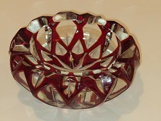Vintage Rubi Red Crystal Cut Glass Diamond Ashtray