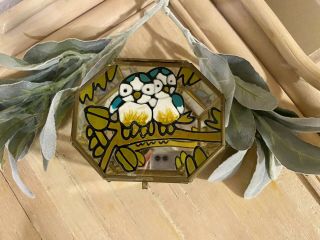Vintage Walmart Owl Stained Glass Gold Trinket Box