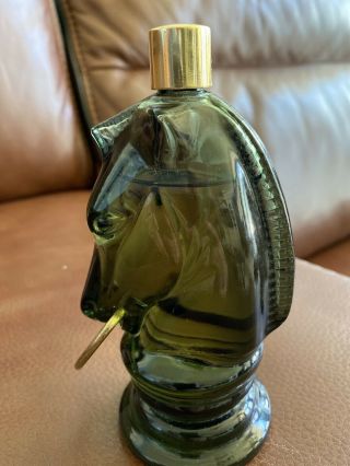 Vintage Avon Cologne Bottle Horse Head Wild Country 90 Full Green Glass