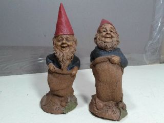 Exceptional Vintage Pair Resin Gnomes Heavily Signed,  Highly Detailed Figurines