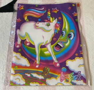 Vintage Lisa Frank Markie Jumps Over The Moon Unicorn 5 Ring Pencil Pouch Case