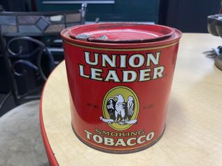 Vintage Collectible Union Leader Smoking Tobacco Tin 14 Oz.  Round Graphics