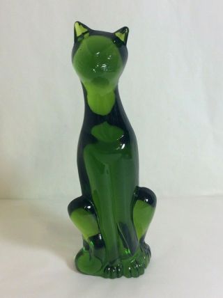 Scarce Vintage Viking Glass Avocado Green 1322 Epic Line Cat Figurine American