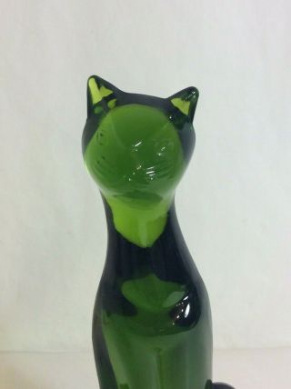 Scarce Vintage VIKING Glass Avocado Green 1322 Epic Line Cat Figurine American 3