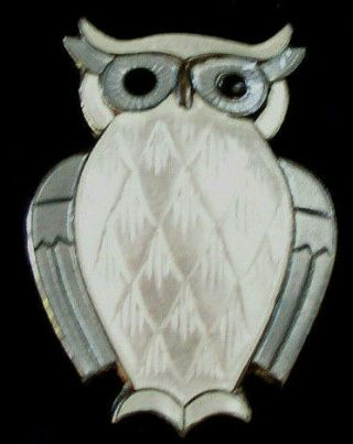 Enamel Owl By David Andersen 925 Sterling Silver Brooch Vintage Blue/white