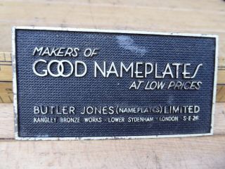 Vintage Brass Or Bronze Makers Plaque - Butler Jones (nameplates) Limited Se26
