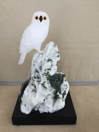 Snowy Owl On Black Tourmaline And Albite 7 " - Peter Muller