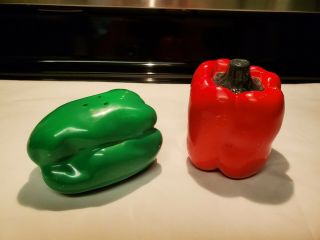 Vintage Salt And Pepper Shaker Set Fitz And Floyd Red And Green Bell Peppers