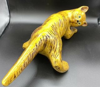 Vintage Rare Camark? Climbing Mid Century Modern Ceramic Yellow Striped Cat