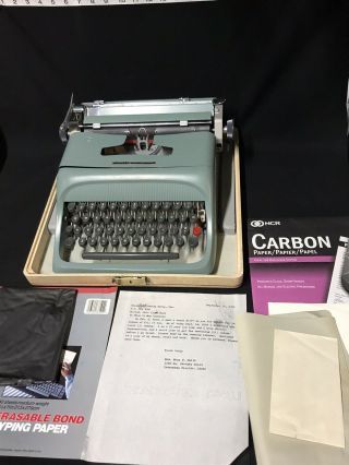 Vintage Olivetti Underwood Studio 44 Typewriter W/ Case,  Vtg Papers Cover & More