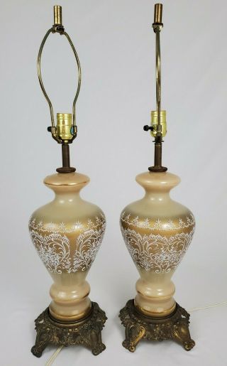 Vintage Pair French Regency 3 Way Table Lamps Accurate Casting Gold Lace 28 1/2 