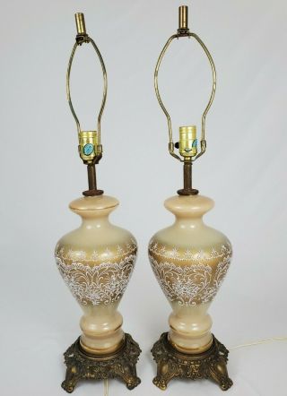 Vintage Pair French Regency 3 Way Table Lamps Accurate Casting Gold Lace 28 1/2 