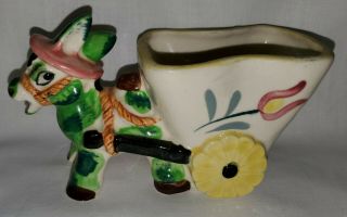 Vintage Ceramic 3 " •donkey Pulling Cart Planter• Hand Painted Japan