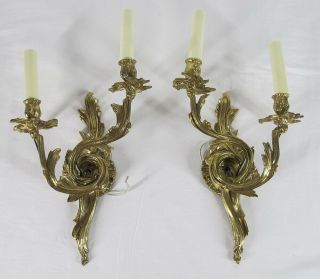 Vintage Pair 18 " French Rococo Style Swirl Twin Branch Electric Wall Sconces Yqz