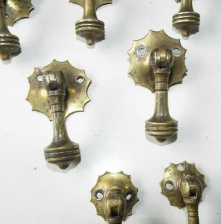 Set Of 7 Vintage/antique Brass Drop Drawer Pulls / Handles In Two Sizes