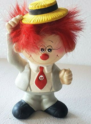 Vintage Enesco Clown Figurine W/ Red Hair 4 3/4 " Tall Diamond In The Rough