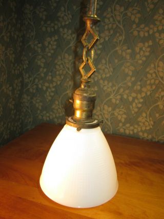 Antique Brass Hanging Lamp Fixture Milk Glass Twist Bakelite Knob Needs Rewire