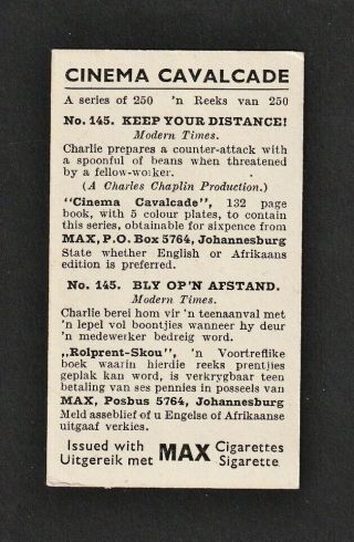 Charlie Chaplin: Modern Times: UK Tobacco Cigarette Card 1940 2