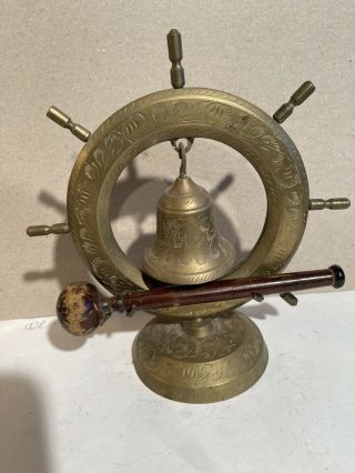 Brass Dinner Gong,  Chime,  Supper,  Bronze,  Made In India,  Table Top,  Vintage