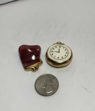 Vintage Arcadia Miniature Coin Purse And Pocket Watch Salt & Pepper Shakers