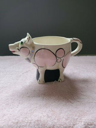 Whimsical Vintage Tom Hatton Cow Pig Coffee Mug Tea Pink Polka - Dots Handpainted