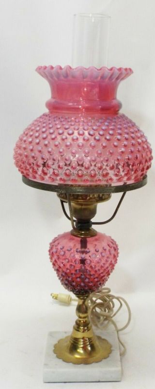 Vintage FENTON Cranberry White Opalescent HOBNAIL Electric Art Glass LAMP - 3