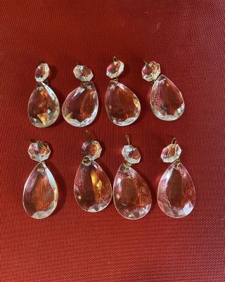8 Vintage Antique Oval Teardrop Glass Prism Crystals For Chandelier/lamp 2”