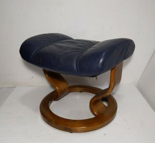 Vintage Ekornes Stressless Ottoman Footstool Navy Leather Mid Century Modern