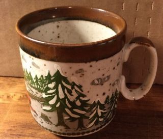 Bavaria Rosler Hand Painted Coffee Tea Mug Lumberjack Scene Brown Speckled Euc