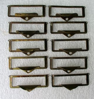 10 Vintage Brass Drawer Label Pulls Cabinet Handle File Name Card Holders