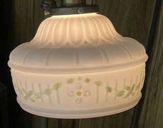 Antique Vintage Art Glass Lamp Light Shade For Pendant Or Bridge Lamp Painted
