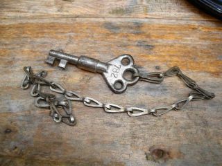 Unusual Antique Key And Chain Number On Lug Lock End As Well As Finger Plate
