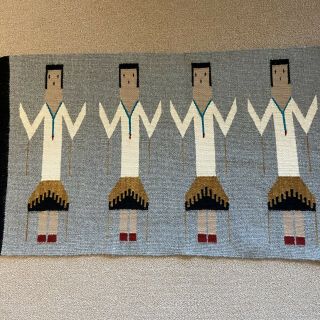 Vintage Navajo Yei Wool Rug With Tight Weave And Exceptional Color 34”x20.  5”