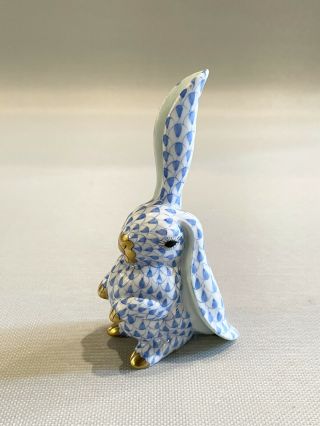 Vintage Herend Hungary Hand Painted Porcelain Fish Net Pattern Rabbit Figurine