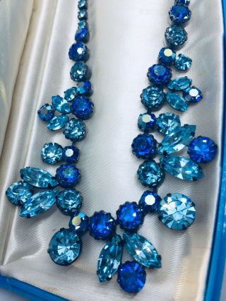 Vintage Regency Signed Blue Aurora Borealis Rhinestone Necklace