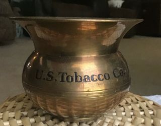 Vintage Us Tobacco Co Miniature Spittoon Brass 3 - 1/2 Inch Tall