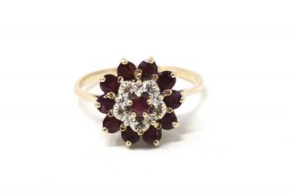 A Vintage 14ct Yellow Gold 585 Ruby & Diamond Cluster Ring 33909