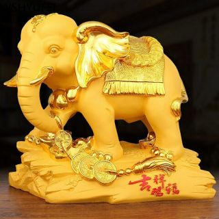 Large Gold Elephant Statue Figurine Lucky Feng Shui Wealth Money Home Decor Gift
