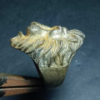 Unusual Ancient Roman Bronze Ring Lion Head Ring Rare Artifact Authentic